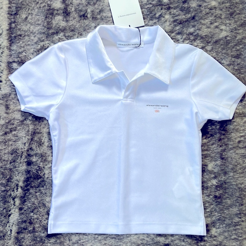 Authentic ALEXANDER WANG Shrunken Polo Shirt with Logo Print. Size XS